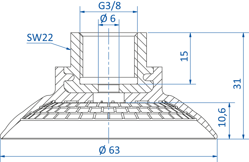 Размер плоской вакуумной присоски FIPA серии SM-G 103.060.136.1